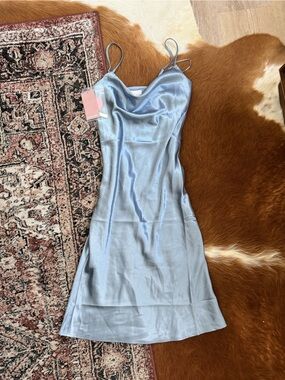 NWT Birdy Grey Lisa Satin Dress Dusty Blue